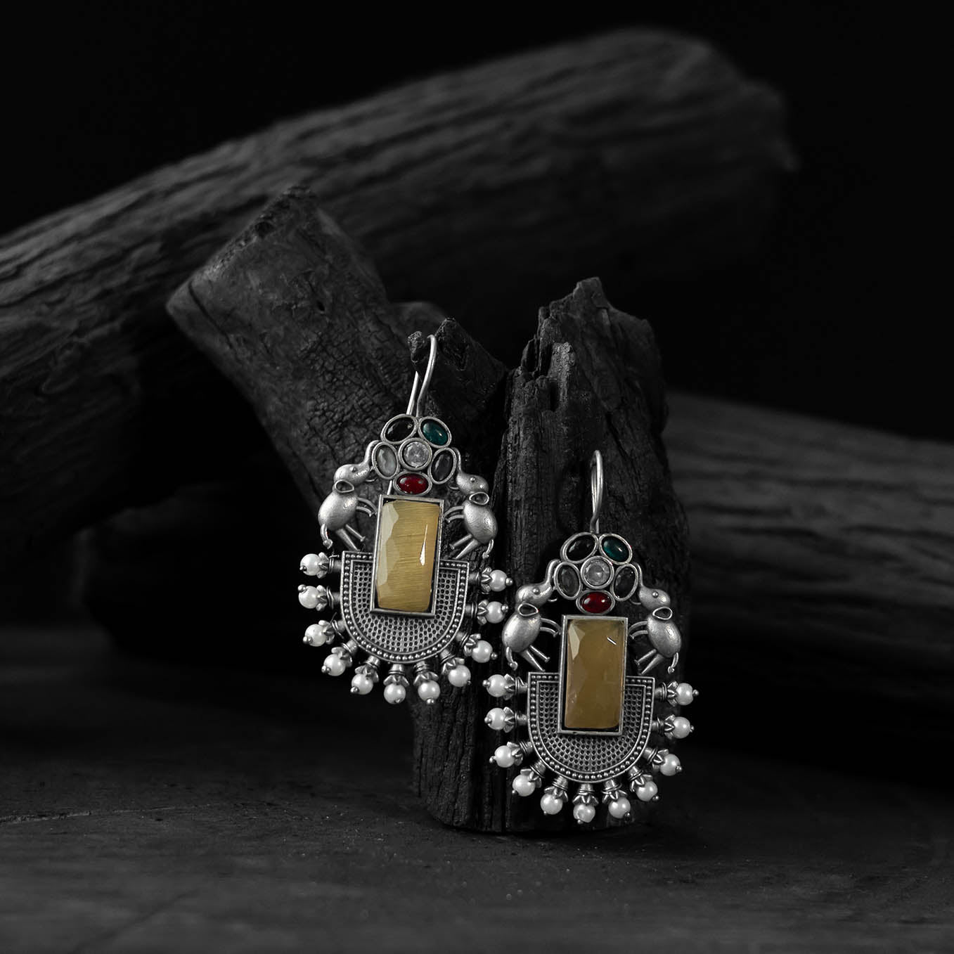 Multicolor - saanjh bela elephant flower oxidised earrings