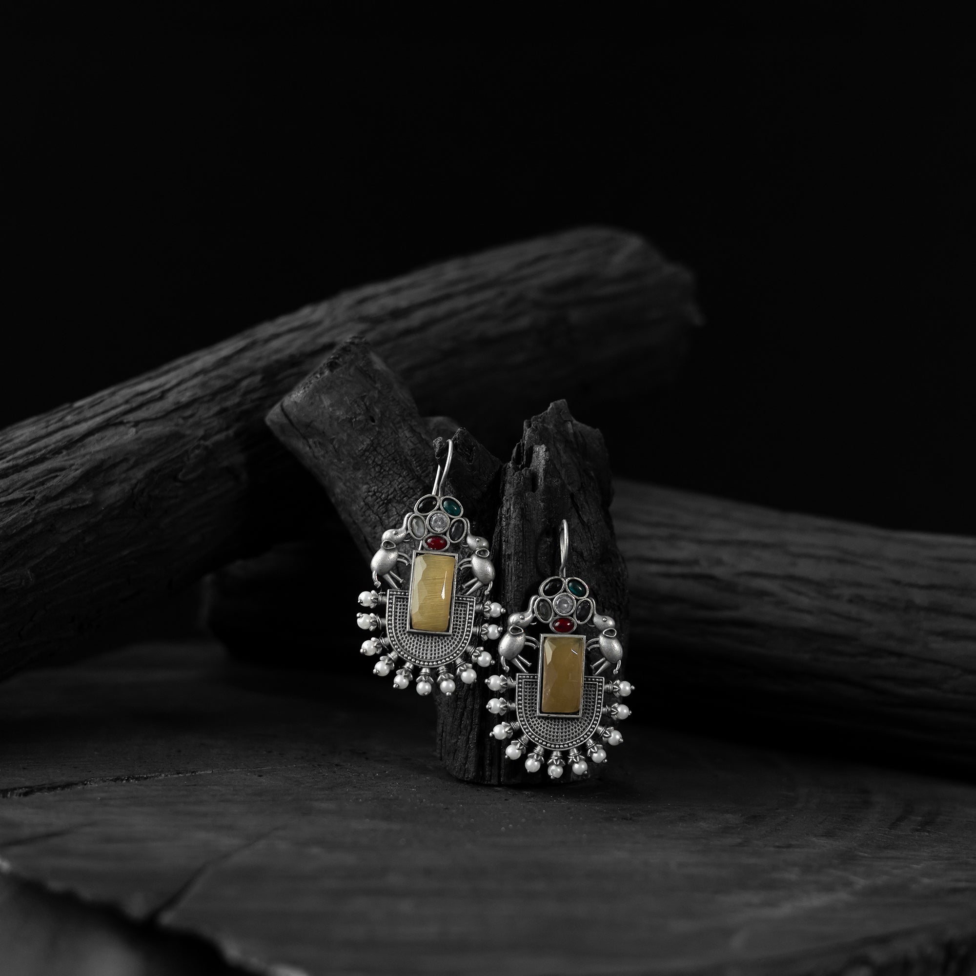 Multicolor - saanjh bela elephant flower oxidised earrings