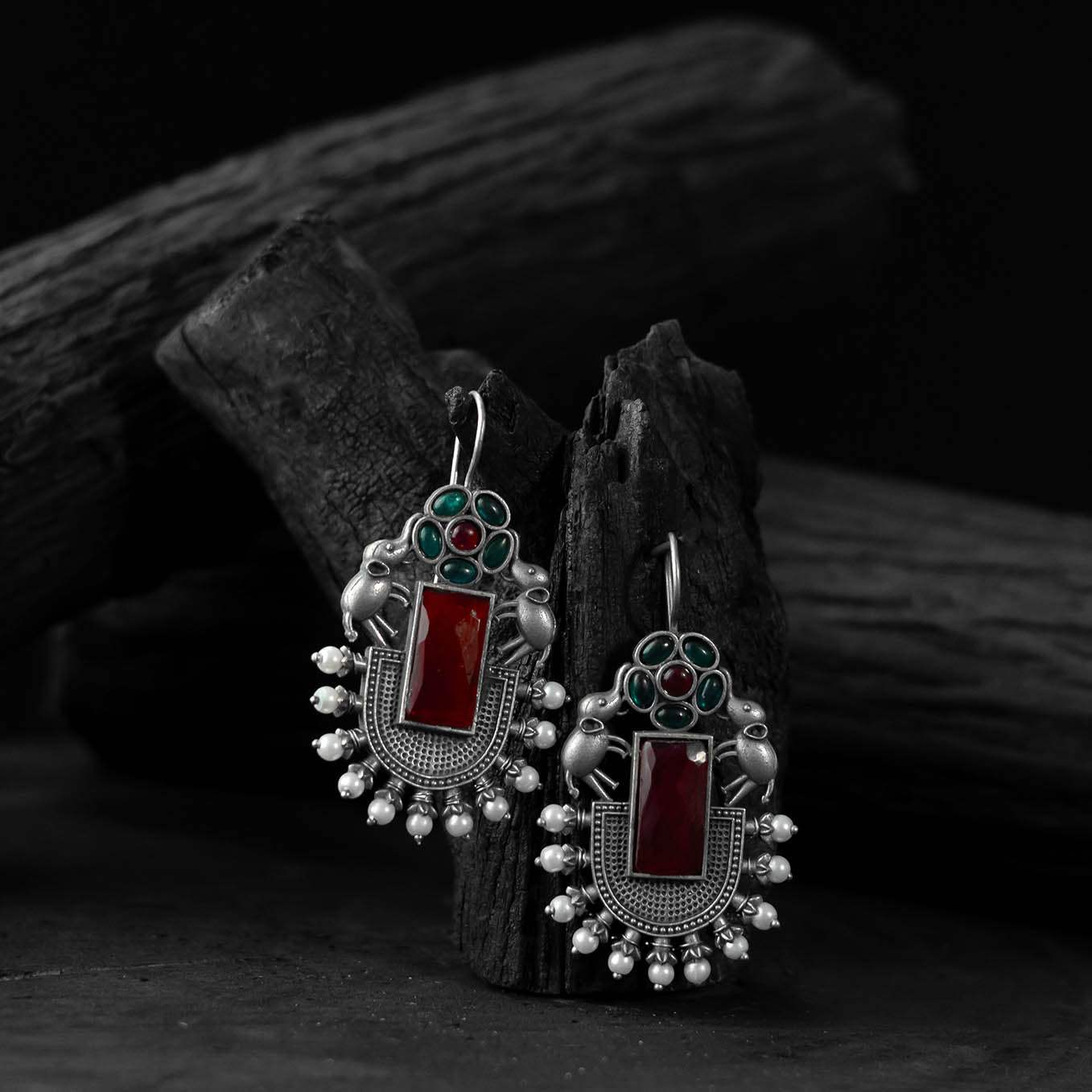 Multicolor - saanjh bela elephant flower oxidised earrings