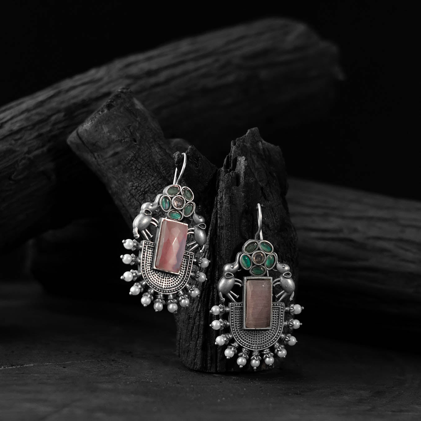Multicolor - saanjh bela elephant flower oxidised earrings