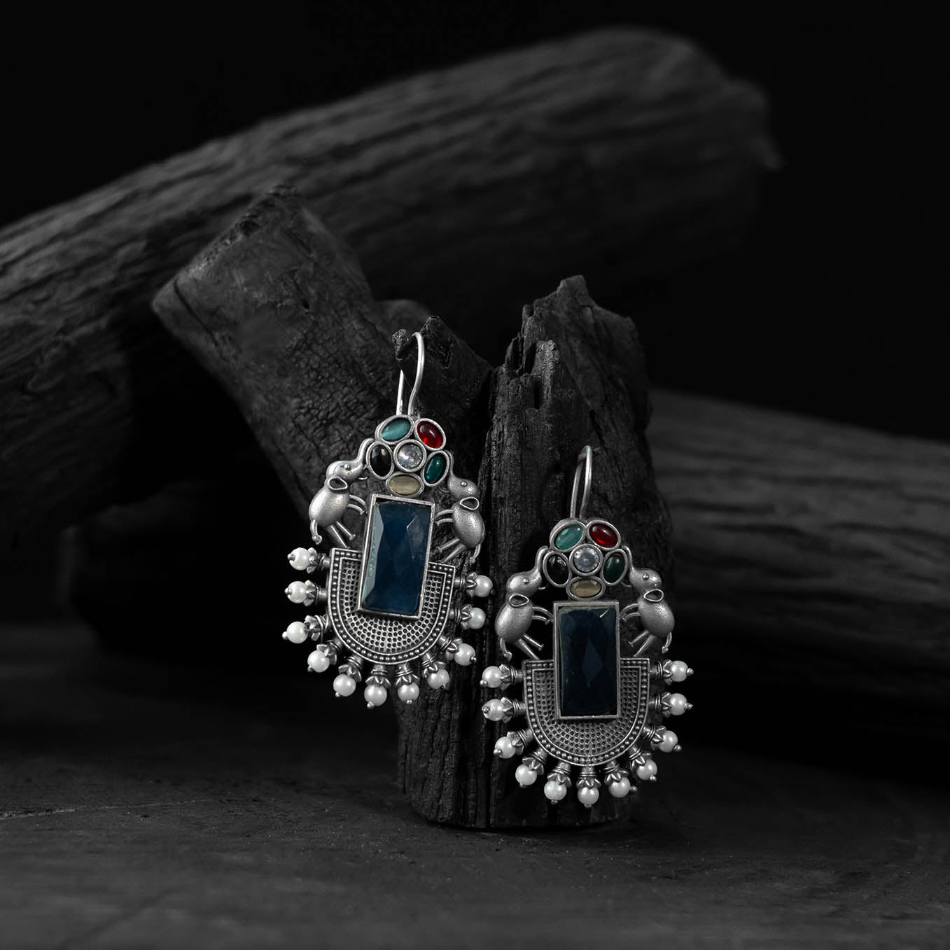 Multicolor - saanjh bela elephant flower oxidised earrings