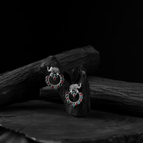 Multicolor - saanjh bela elephant motif oxidised earrings