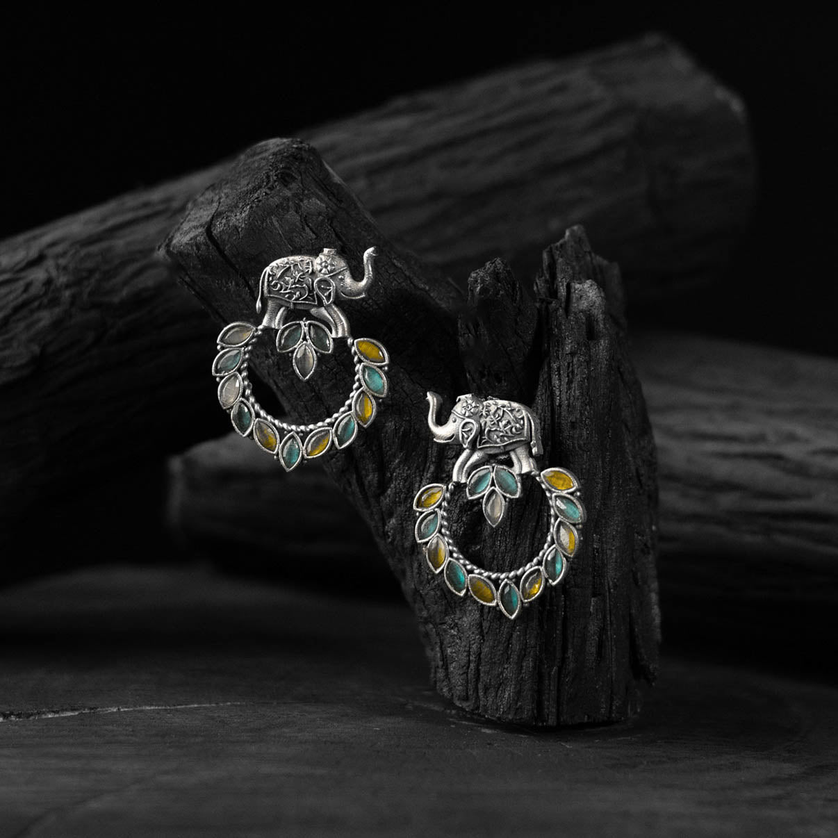 Multicolor - saanjh bela elephant motif oxidised earrings