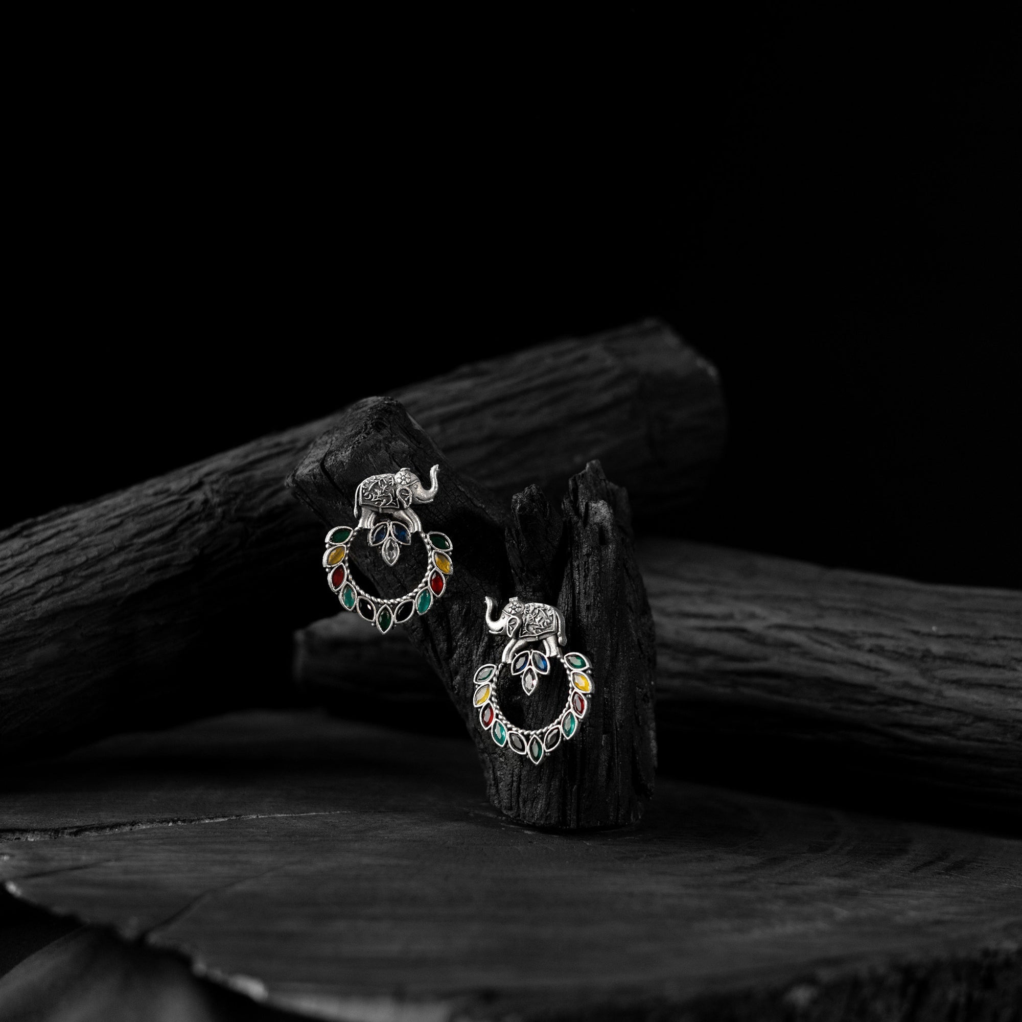 Multicolor - saanjh bela elephant motif oxidised earrings