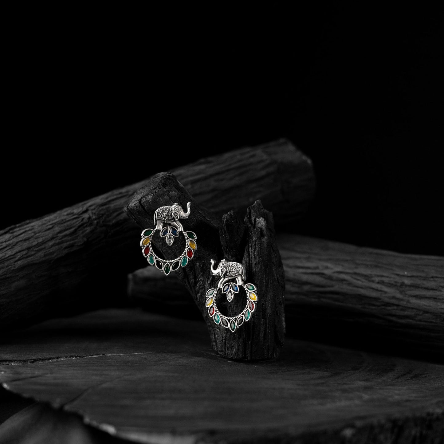 Multicolor - saanjh bela elephant motif oxidised earrings