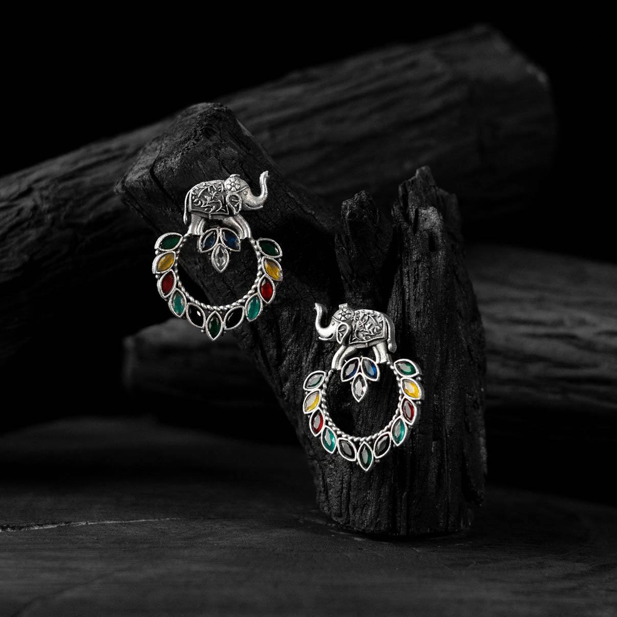 Multicolor - saanjh bela elephant motif oxidised earrings