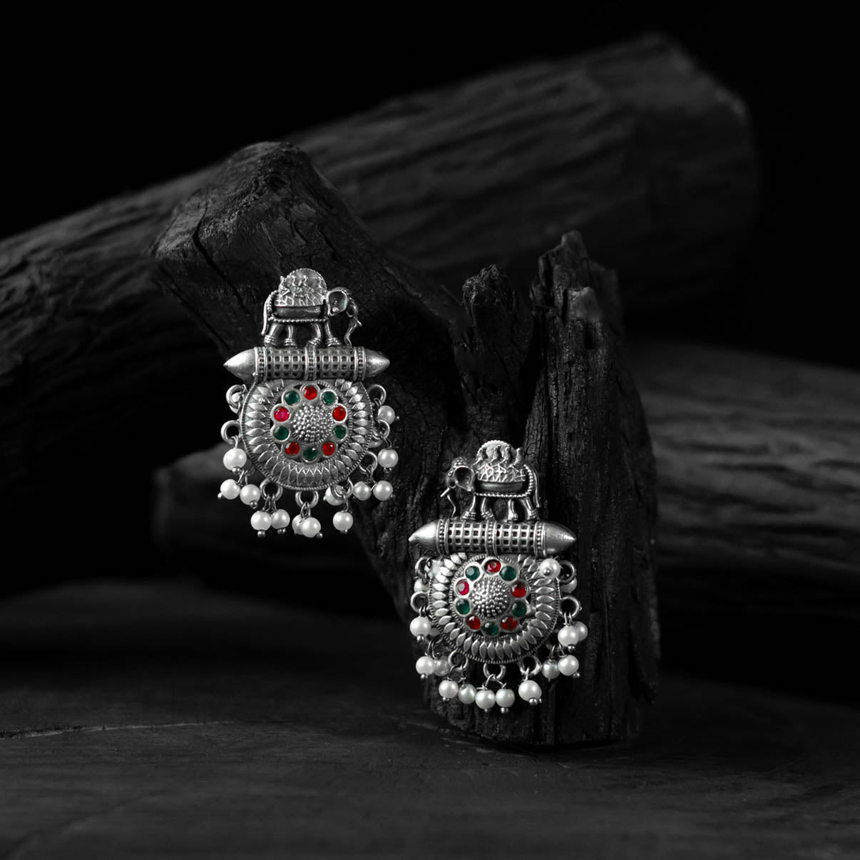 Multicolor - saanjh bela elephant motif oxidised earrings