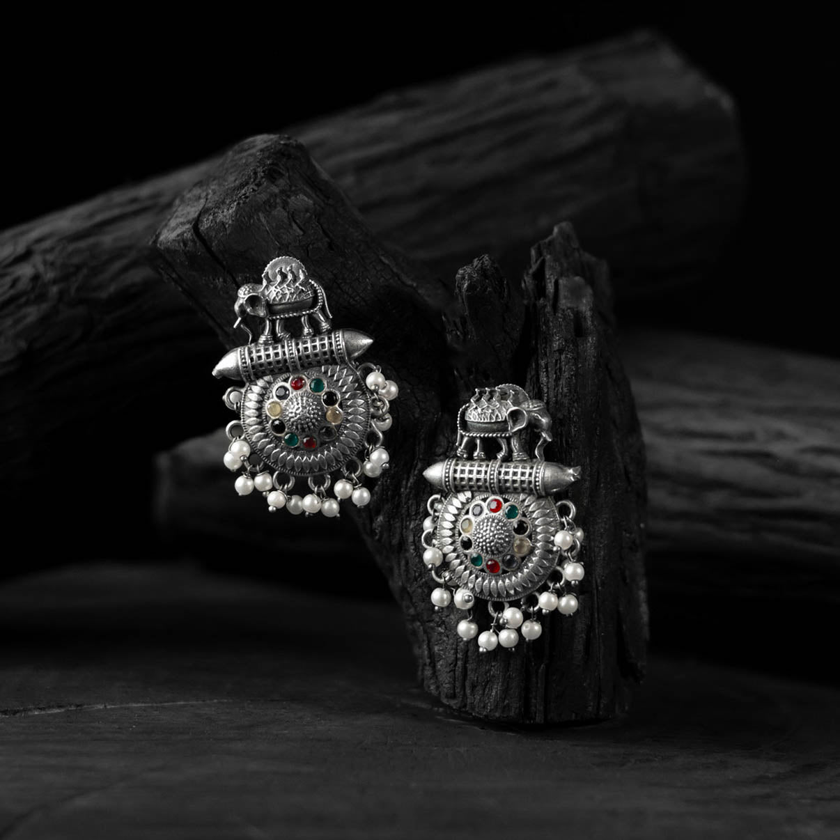 Multicolor - saanjh bela elephant motif oxidised earrings