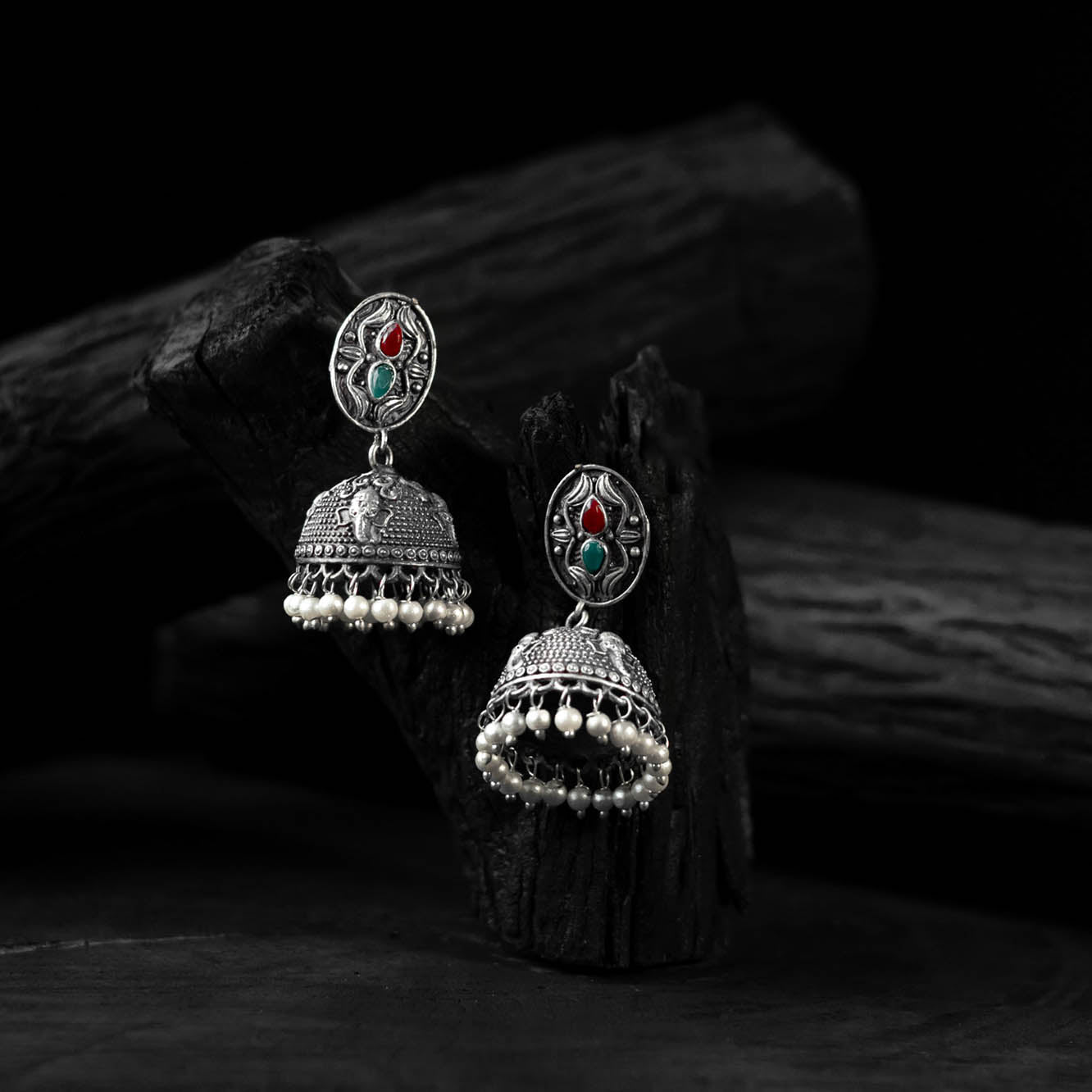 Multicolor - saanjh bela elephant oxidised jhumka earrings