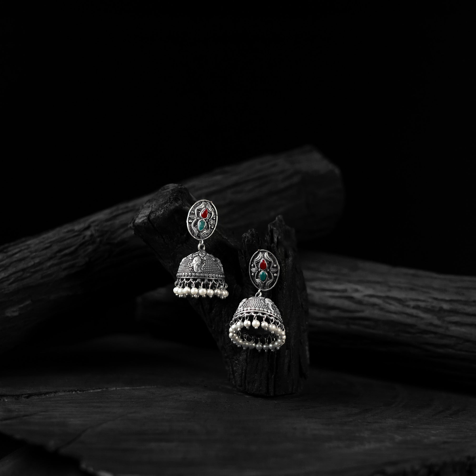 Multicolor - saanjh bela elephant oxidised jhumka earrings