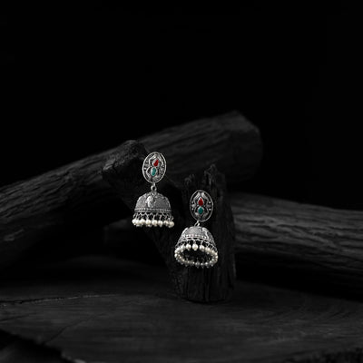 Multicolor - saanjh bela elephant oxidised jhumka earrings