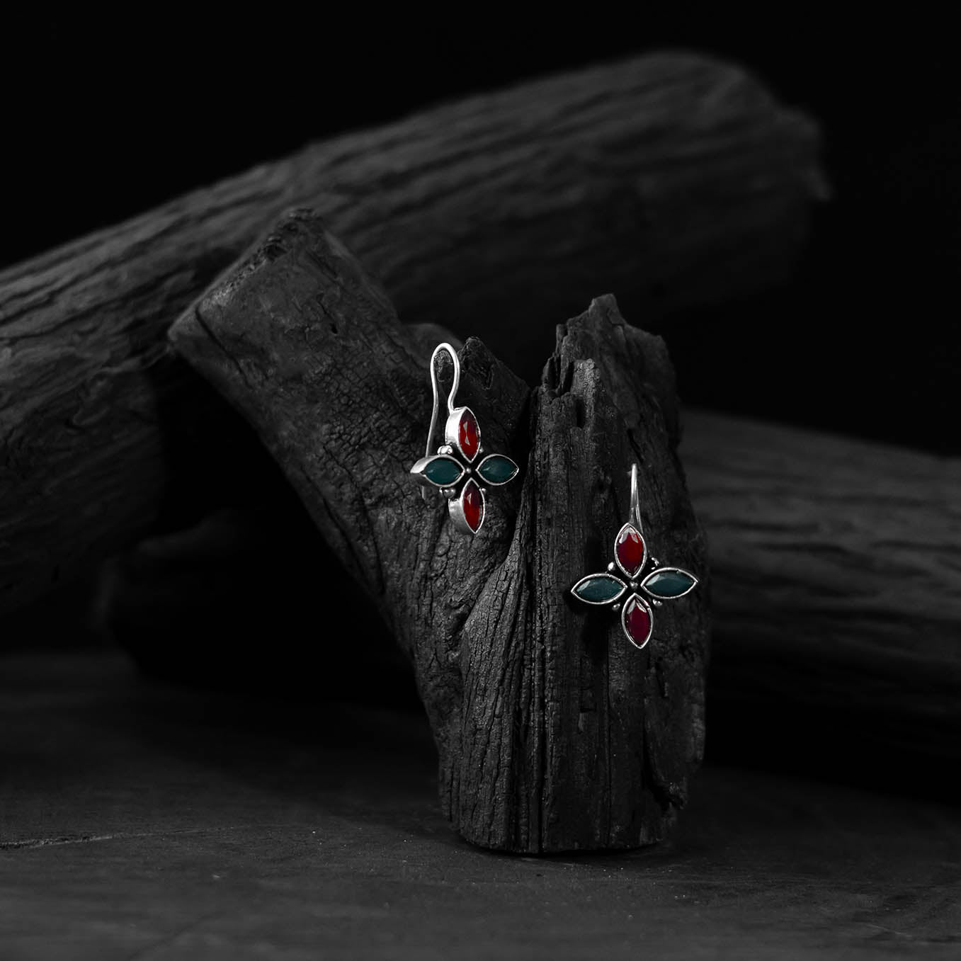 Multicolor - saanjh bela floral oxidised drop earrings