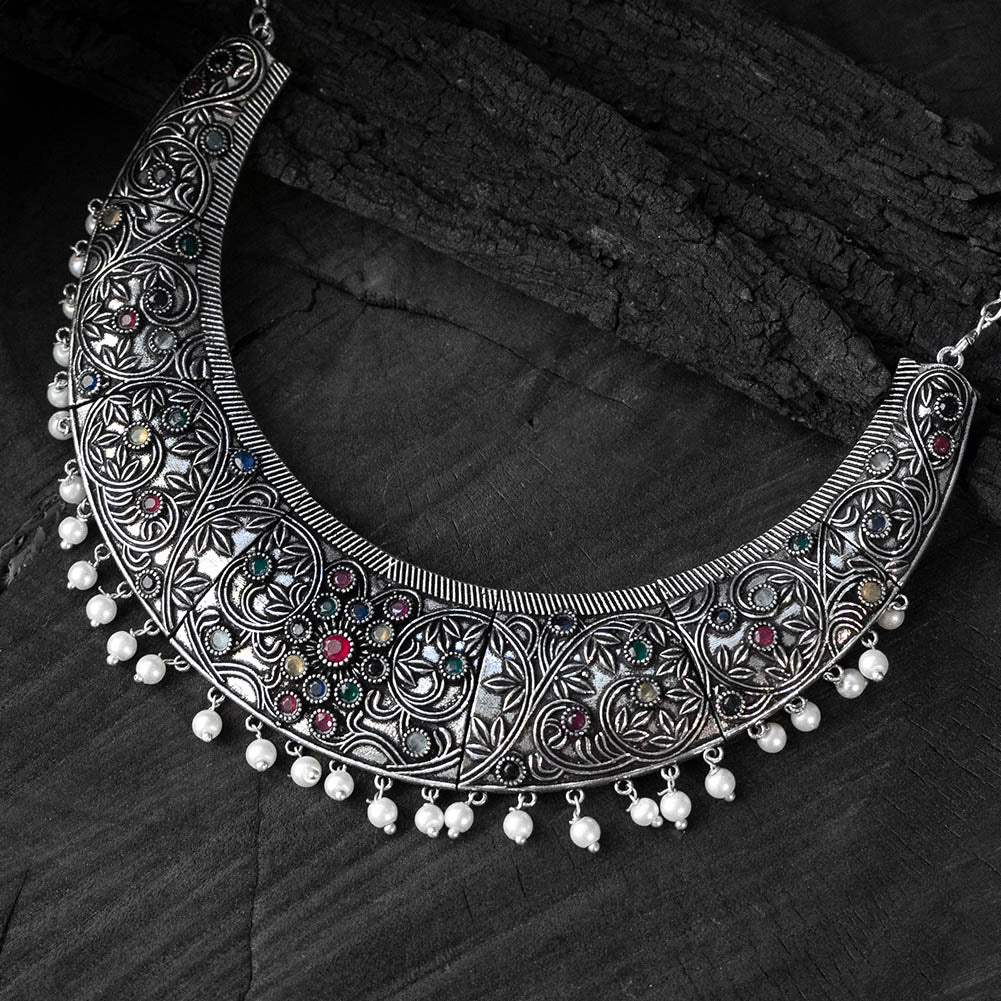 Multicolor - saanjh bela floral oxidised necklace set