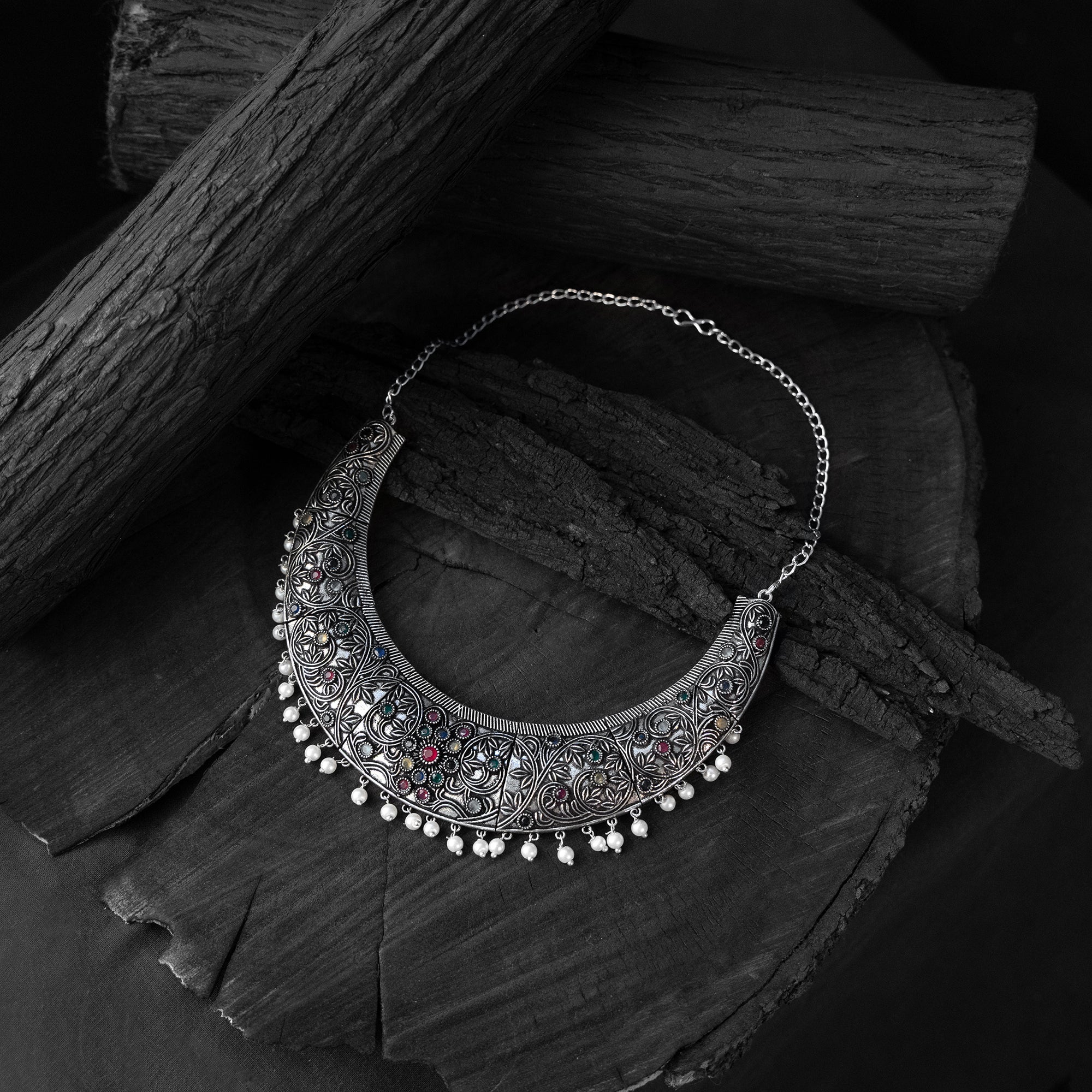 Multicolor - saanjh bela floral oxidised necklace set