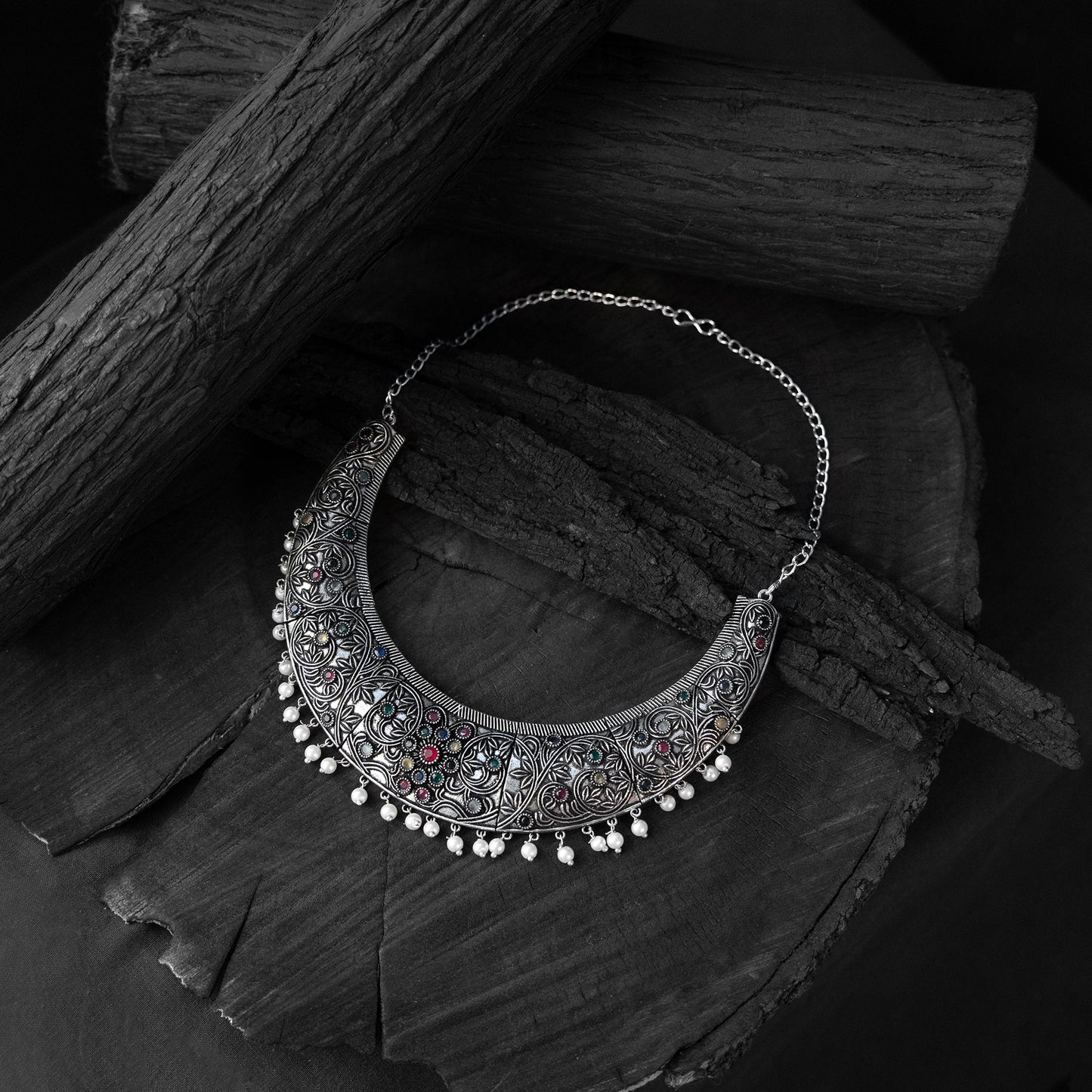 Multicolor - saanjh bela floral oxidised necklace set