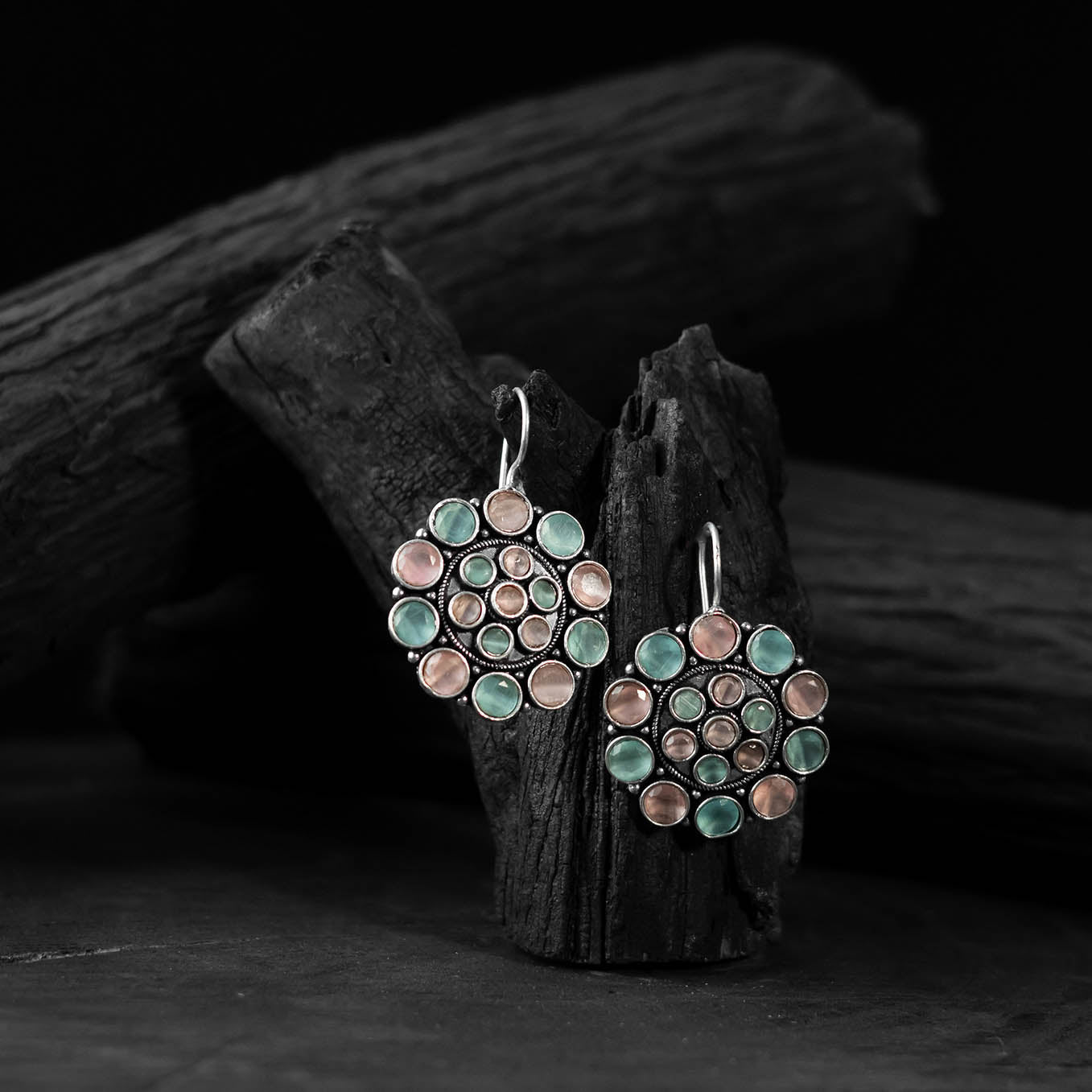 Multicolor - saanjh bela flower oxidised drop earrings