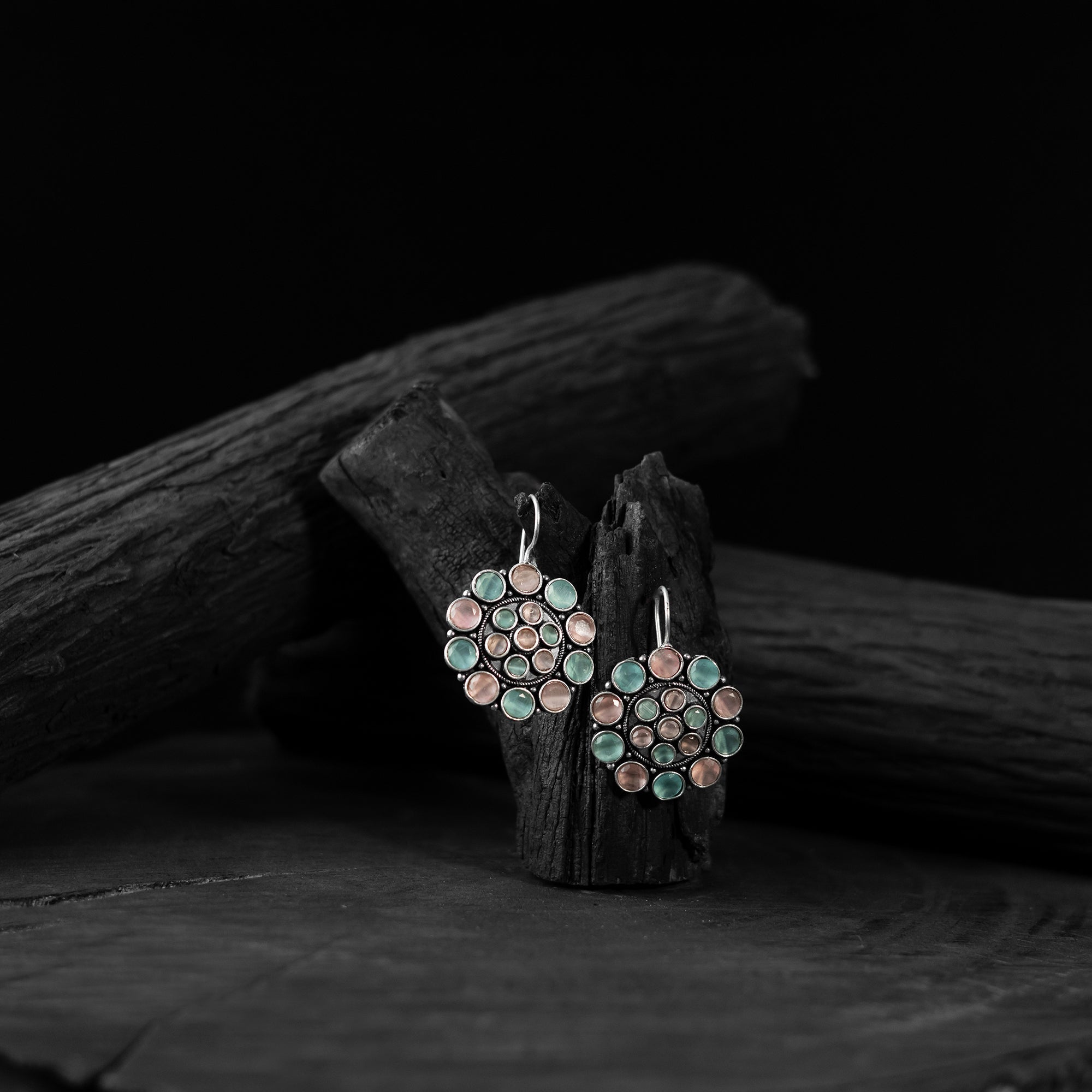 Multicolor - saanjh bela flower oxidised drop earrings