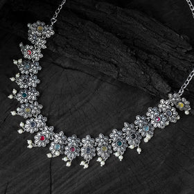 Multicolor - saanjh bela flower oxidised necklace set