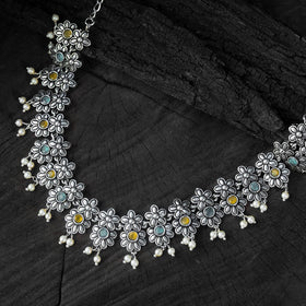 Multicolor - saanjh bela flower oxidised necklace set