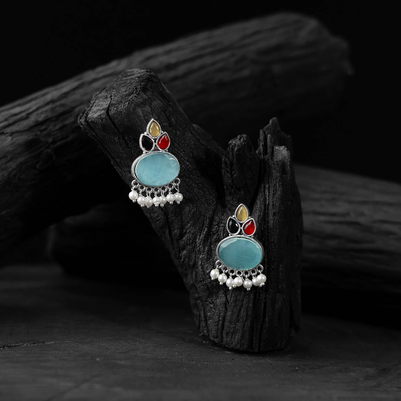 Multicolor - saanjh bela leaf motif oxidised earrings