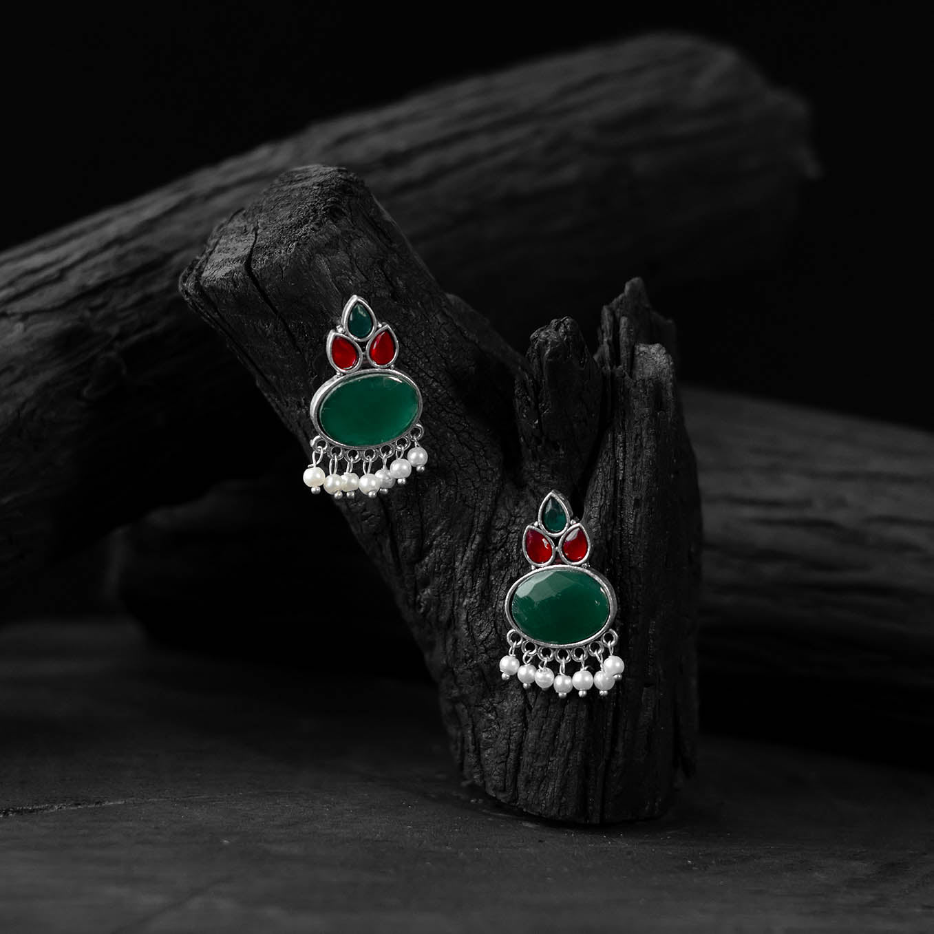 Multicolor - saanjh bela leaf motif oxidised earrings