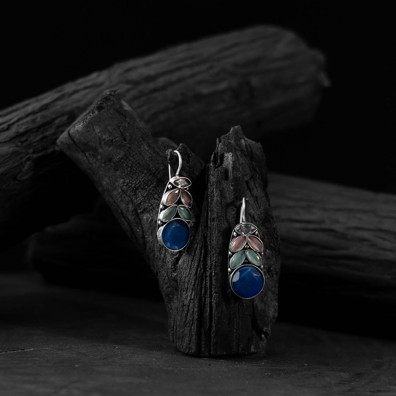 Multicolor - saanjh bela leaf oxidised drop earrings