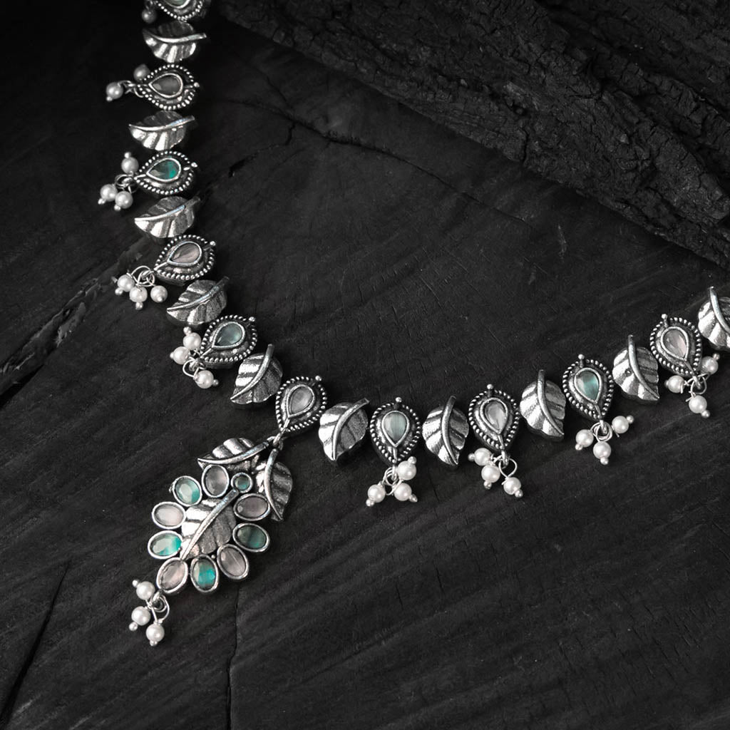 Multicolor - saanjh bela leaves oxidised necklace set