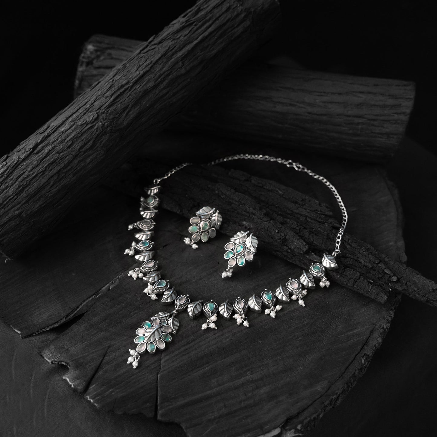 Multicolor - saanjh bela leaves oxidised necklace set