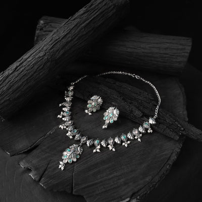 Multicolor - saanjh bela leaves oxidised necklace set