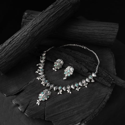 Multicolor - saanjh bela leaves oxidised necklace set