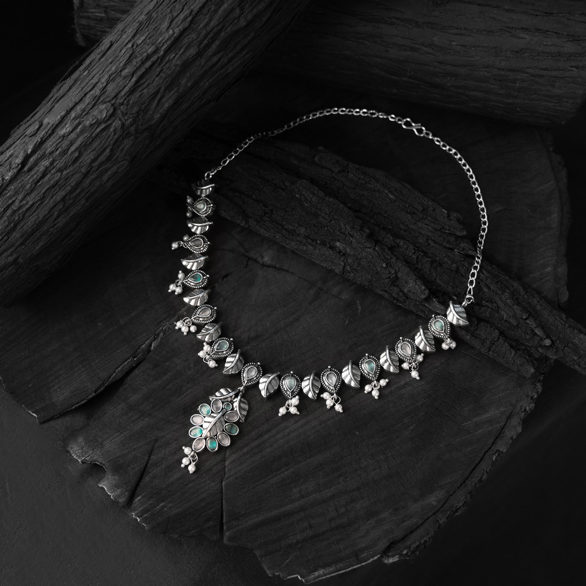 Multicolor - saanjh bela leaves oxidised necklace set