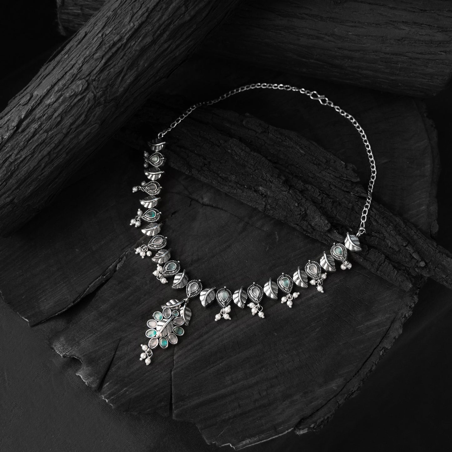 Multicolor - saanjh bela leaves oxidised necklace set