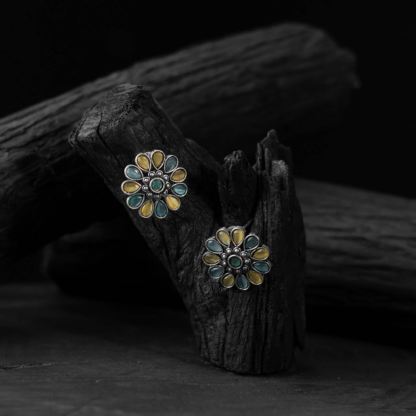 Multicolor - saanjh bela lotus oxidised stud earrings