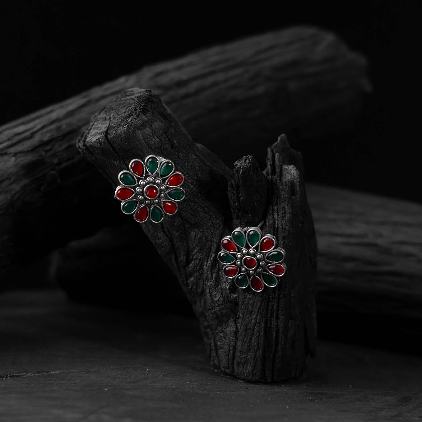 Multicolor - saanjh bela lotus oxidised stud earrings