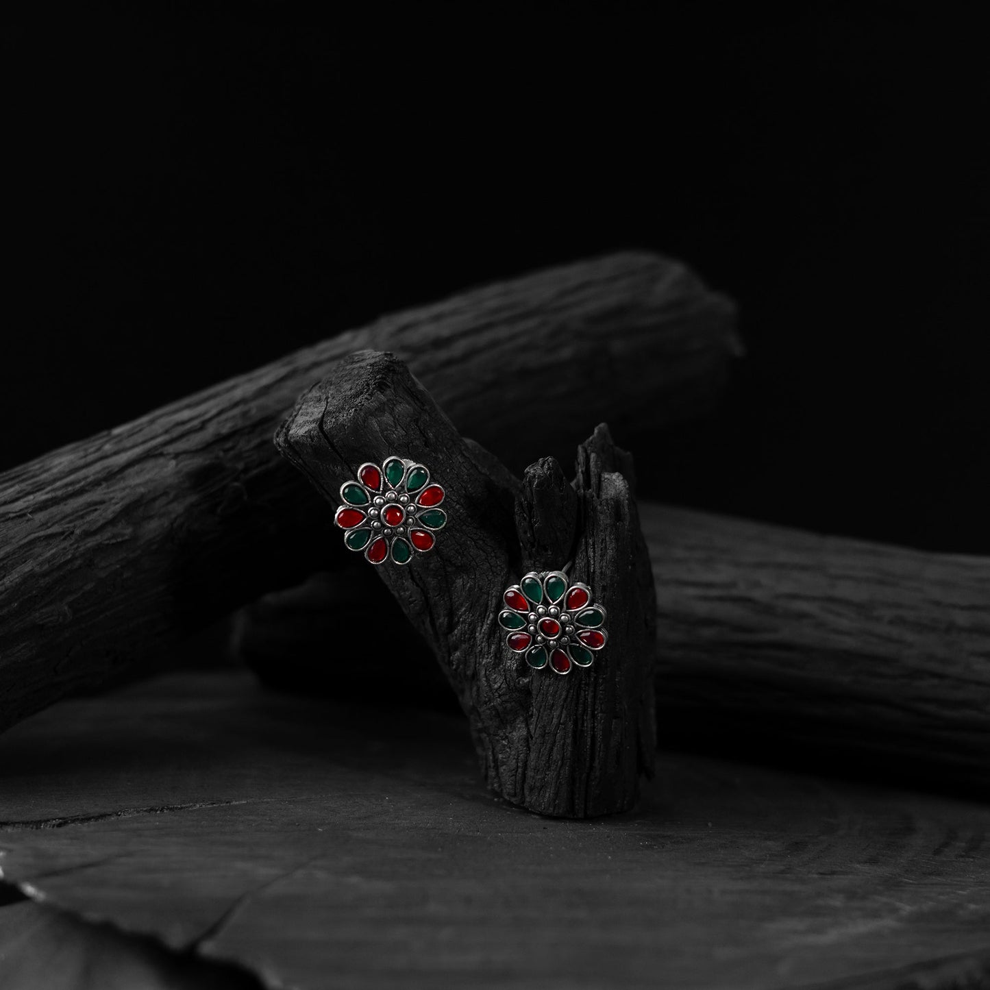 Multicolor - saanjh bela lotus oxidised stud earrings