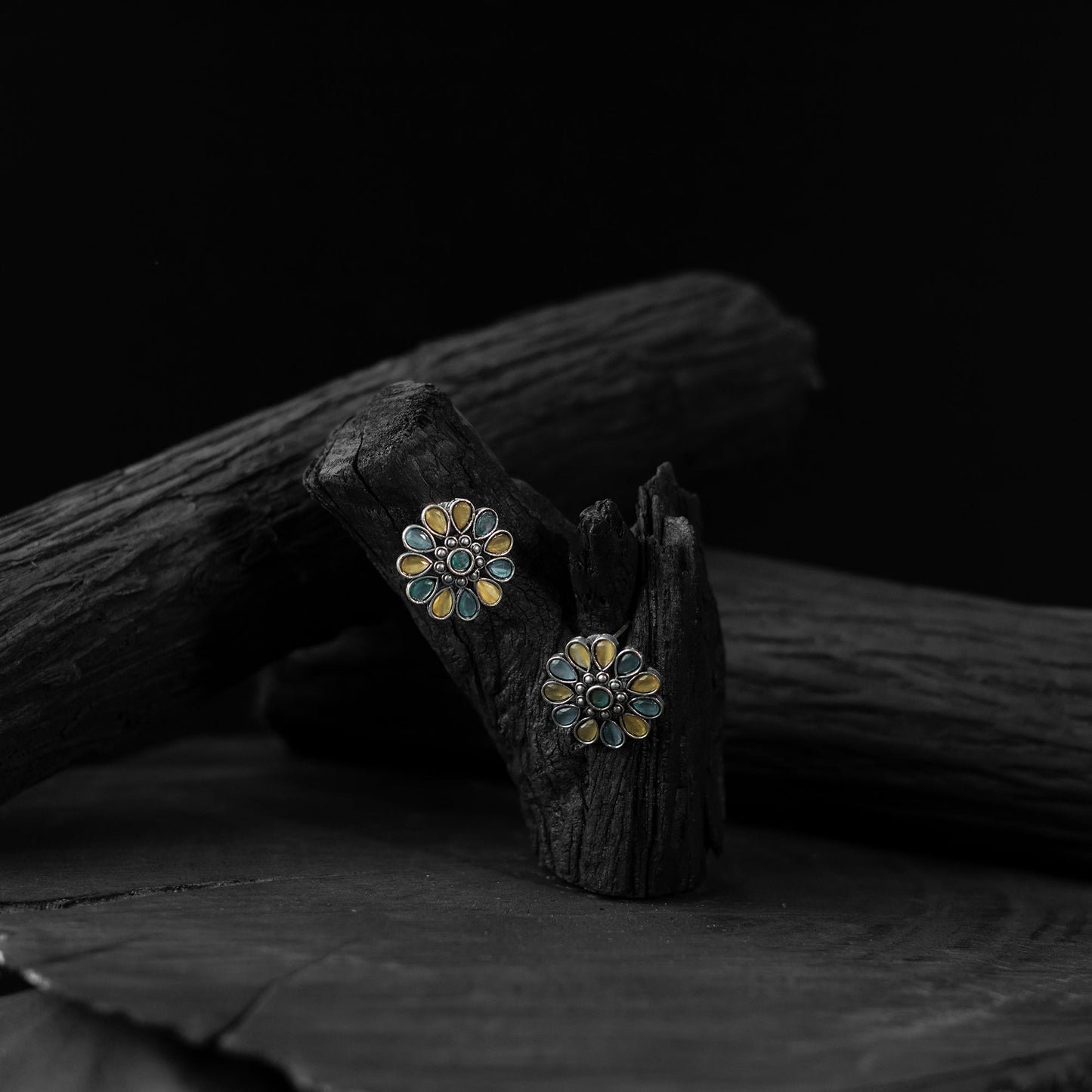Multicolor - saanjh bela lotus oxidised stud earrings