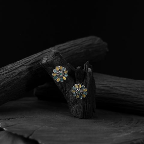 Multicolor - saanjh bela lotus oxidised stud earrings