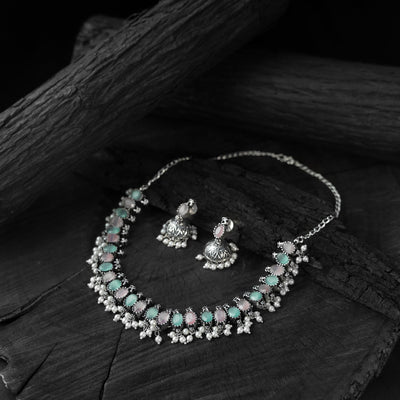 Multicolor - saanjh bela oval oxidised necklace set