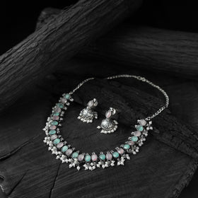 Multicolor - saanjh bela oval oxidised necklace set