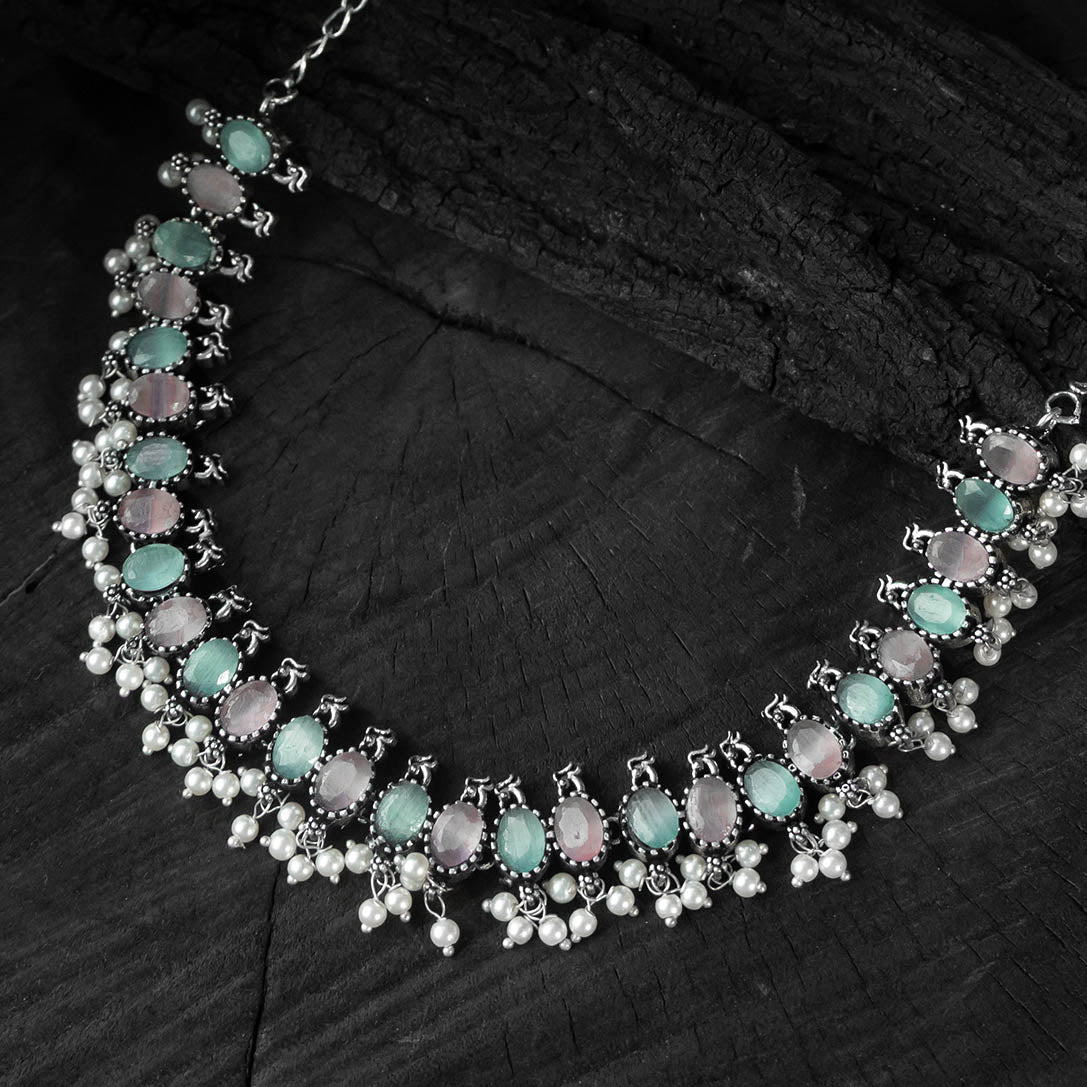 Multicolor - saanjh bela oval oxidised necklace set