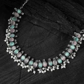 Multicolor - saanjh bela oval oxidised necklace set