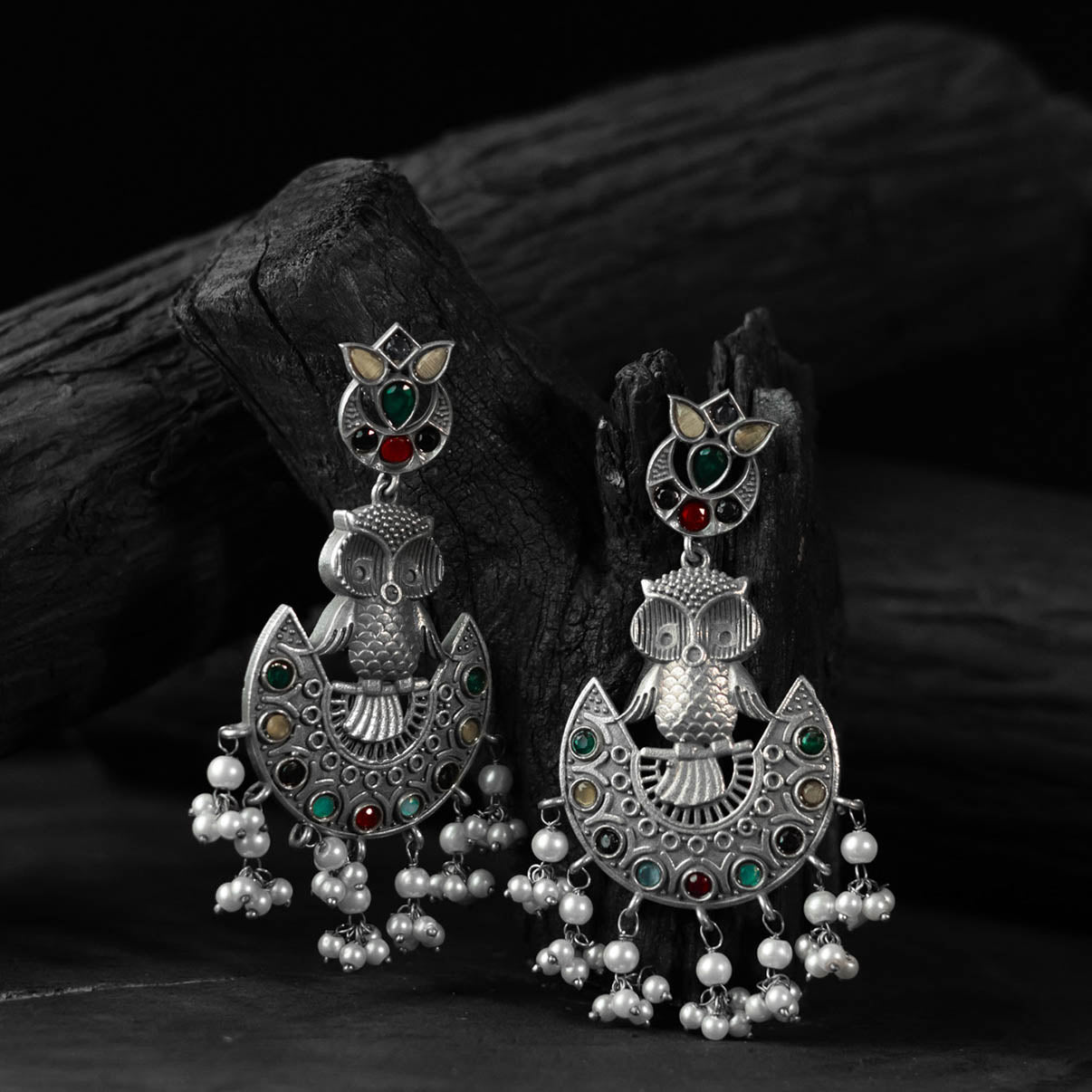 Multicolor - saanjh bela owl oxidised earrings - handcrafted