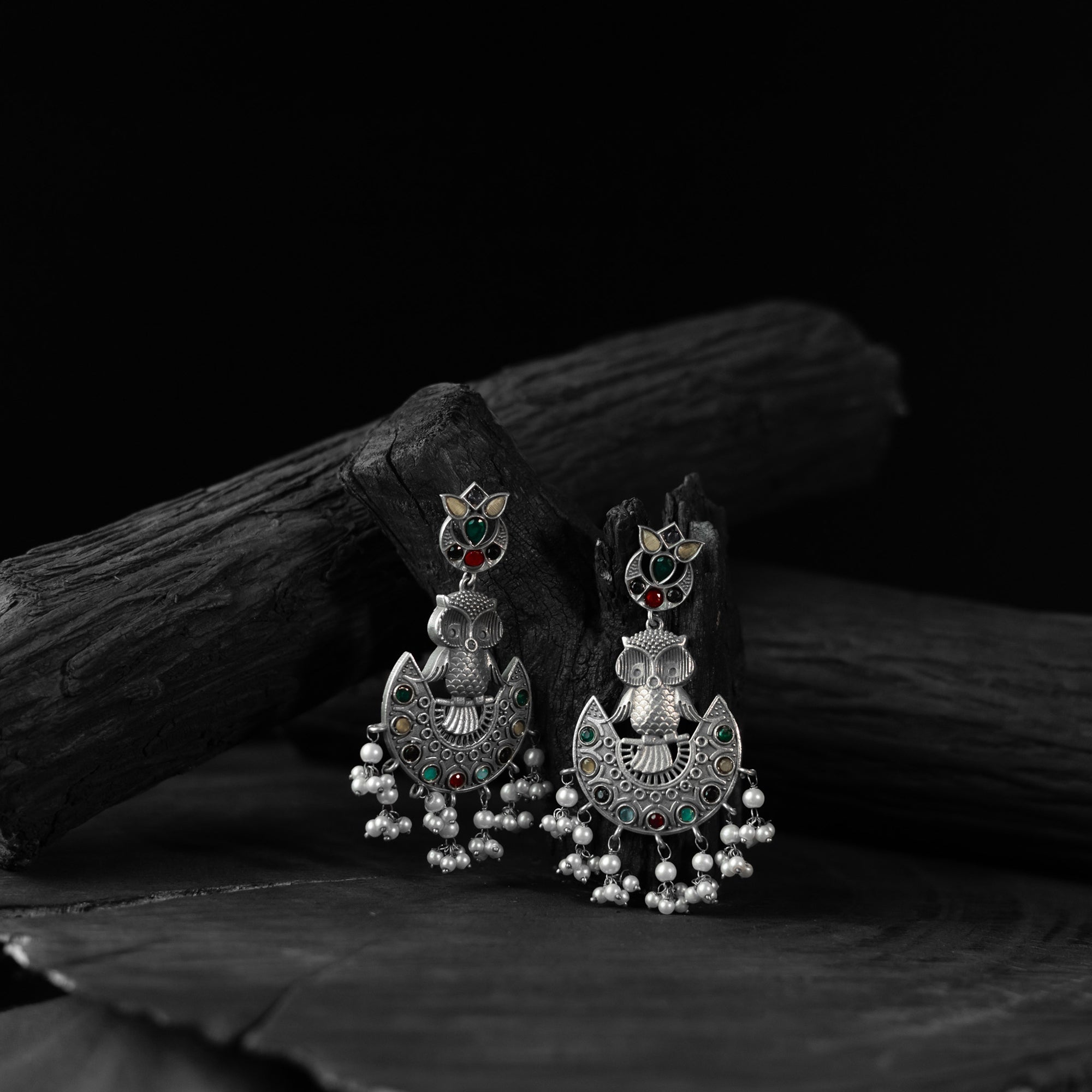 Multicolor - saanjh bela owl oxidised earrings - handcrafted