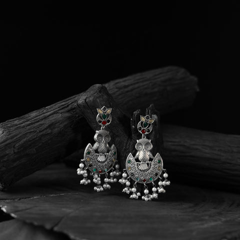 Multicolor - saanjh bela owl oxidised earrings - handcrafted