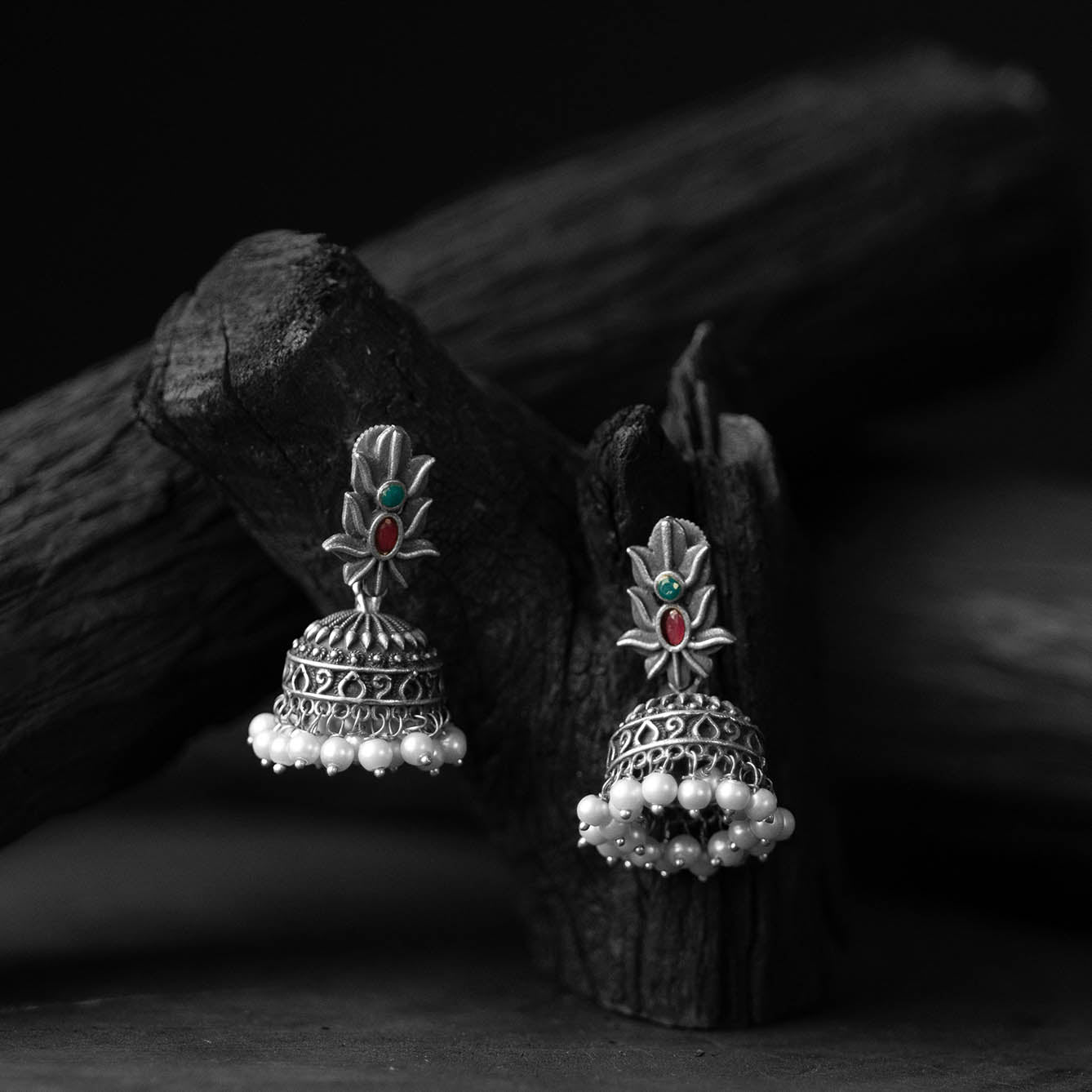 Multicolor - saanjh bela oxidised jhumka earrings