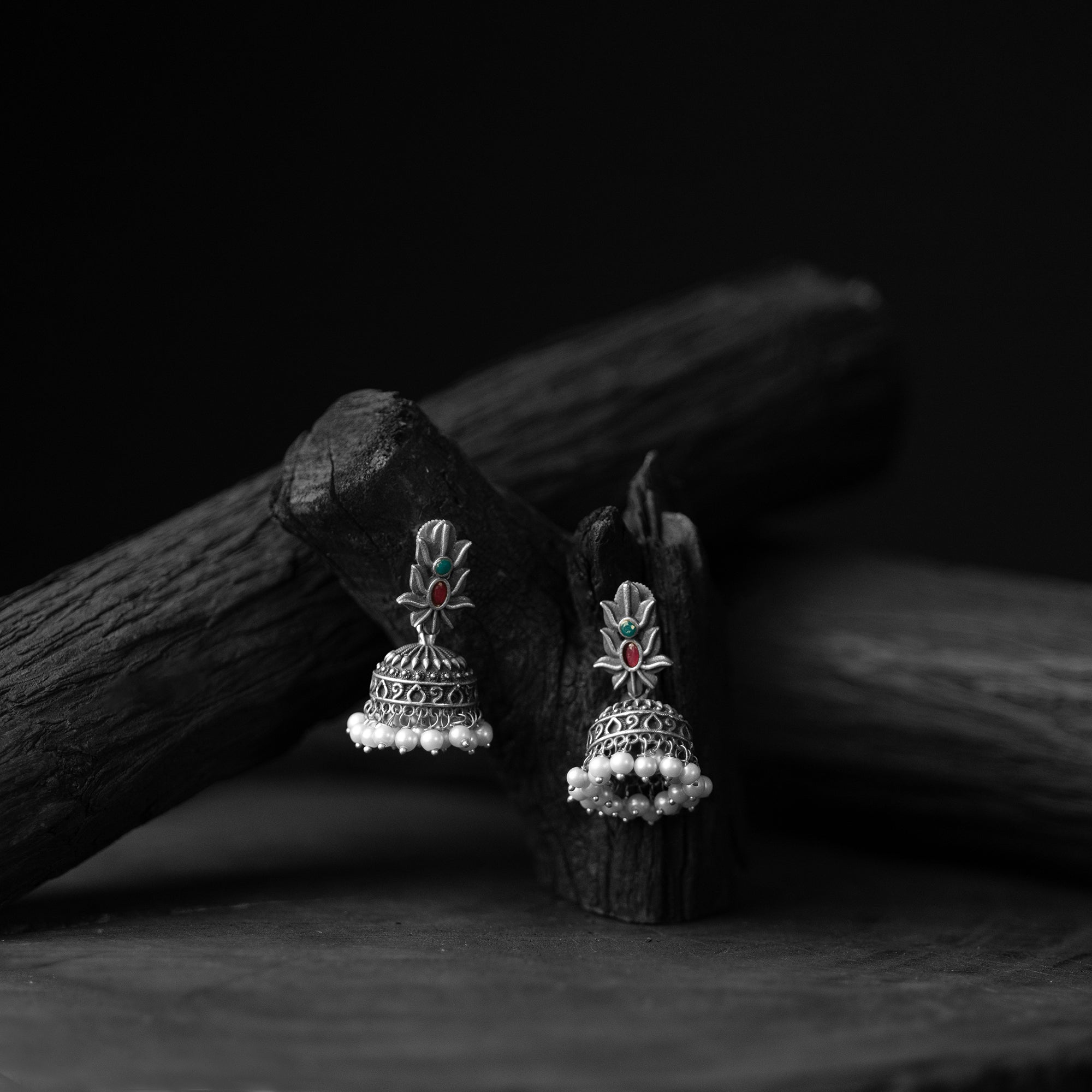 Multicolor - saanjh bela oxidised jhumka earrings