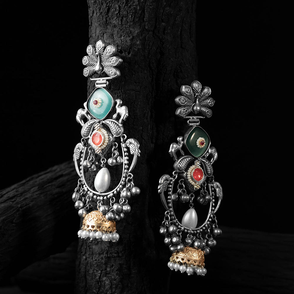 Multicolor - saanjh bela peacock chandbali oxidised
