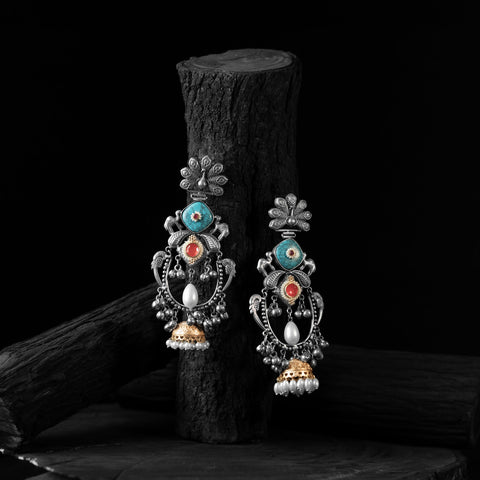 Multicolor - saanjh bela peacock chandbali oxidised