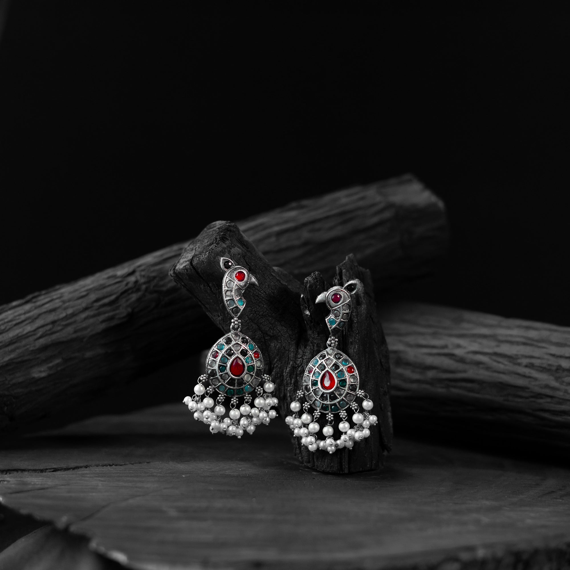 Multicolor - saanjh bela peacock oxidised earrings