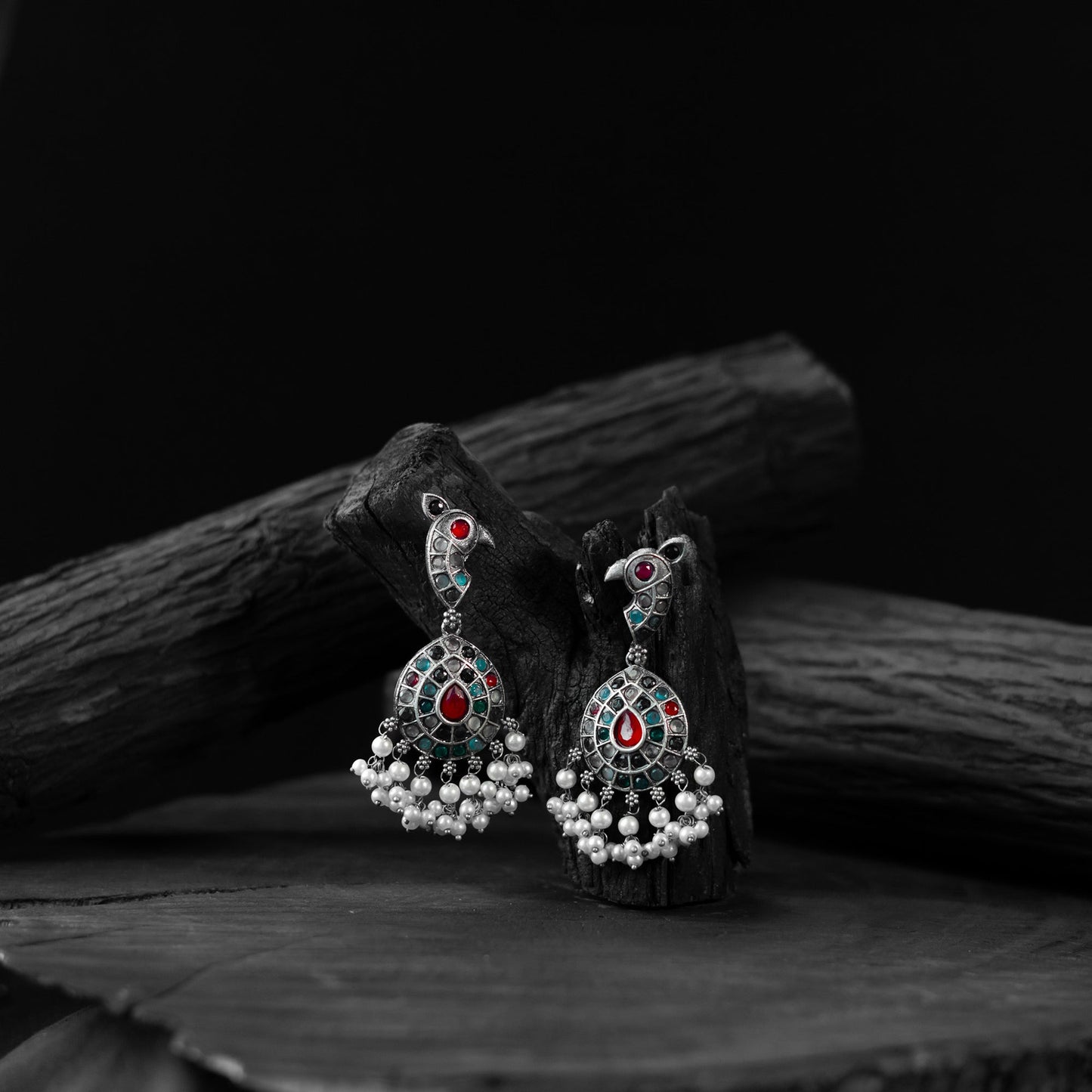 Multicolor - saanjh bela peacock oxidised earrings
